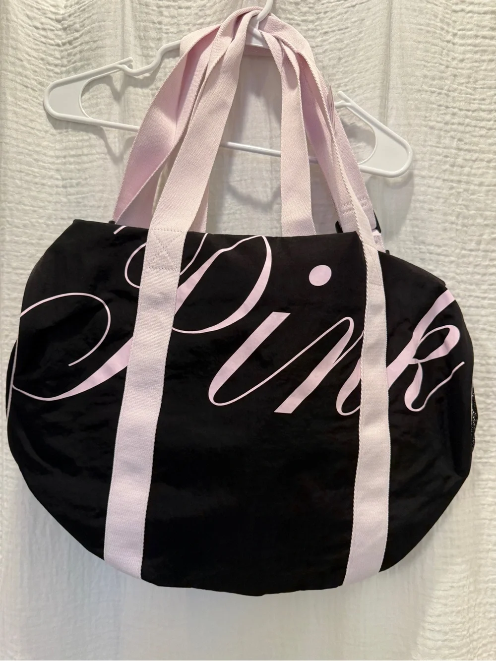 Victoria's Secret PINK Weekender Barrel Duffel Gym Bag Black Pink Script NWT